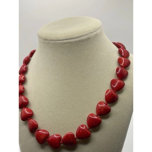 Vintage Red Heart Bead Tourquoise Howlite Beaded Necklace Women’s Sz 18” - Picture 8 of 9